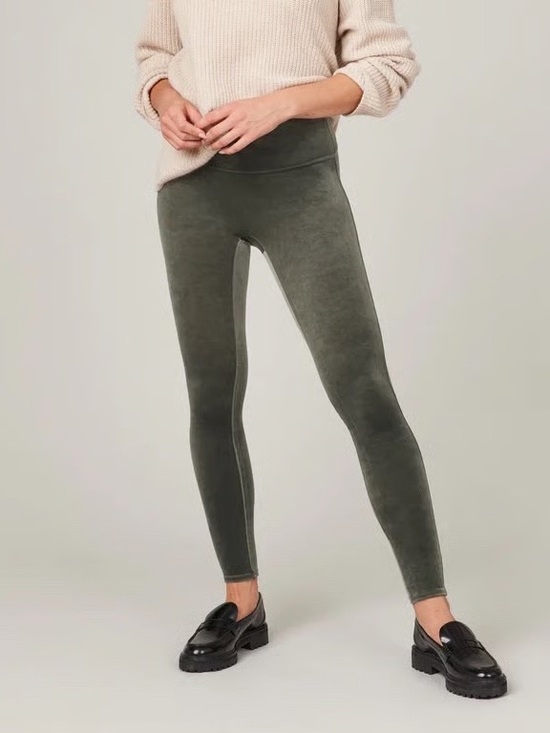 SPANX Pants - SPANX Green Velour Leggings Size XL